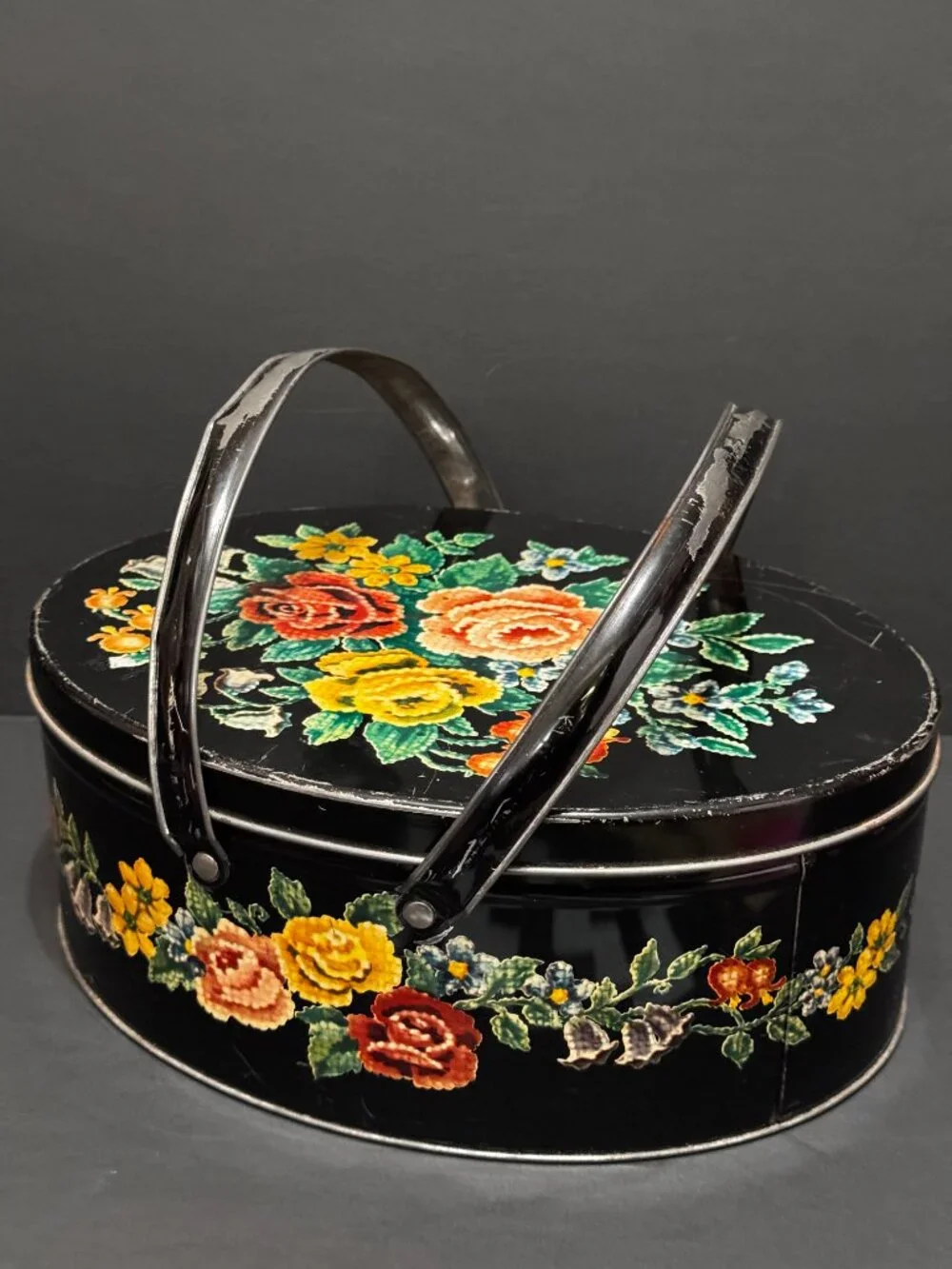 Dutch Maid Double Handle Oval Metal Box Container with Lid, Vintage Circa 1950s